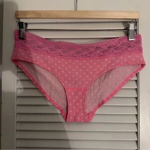 Victoria’s Secret Cotton Lace-Trim Bikini Panty | Pink Polka Dot | L | NWOT